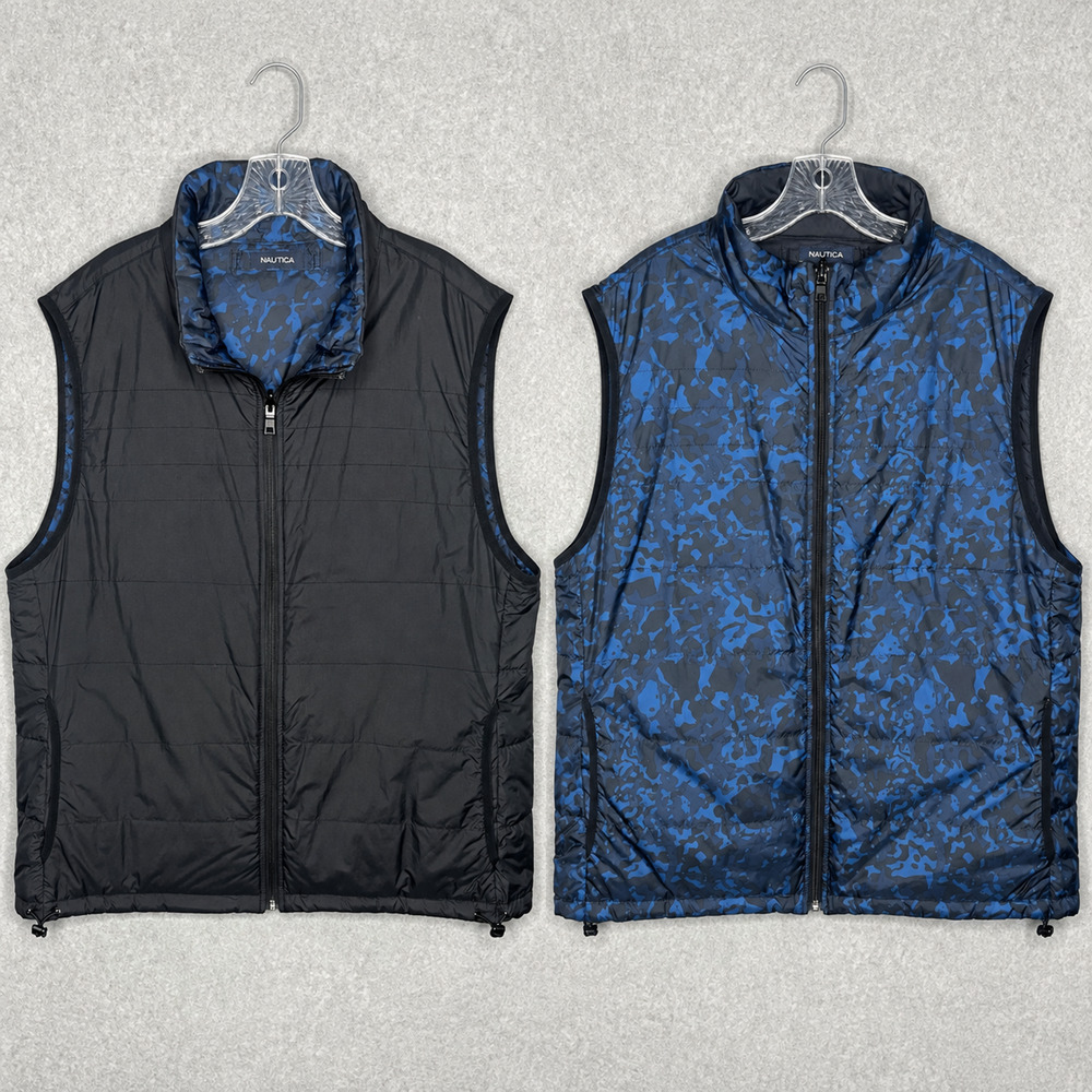 Nautica Reversible Vest Women's Black Blue Quilted Lightweight Travel
